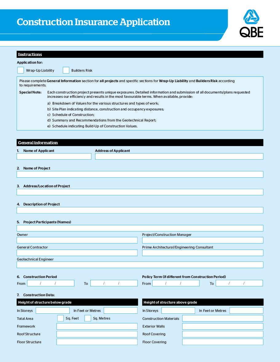 Construction insurance application (PDF 261Kb)